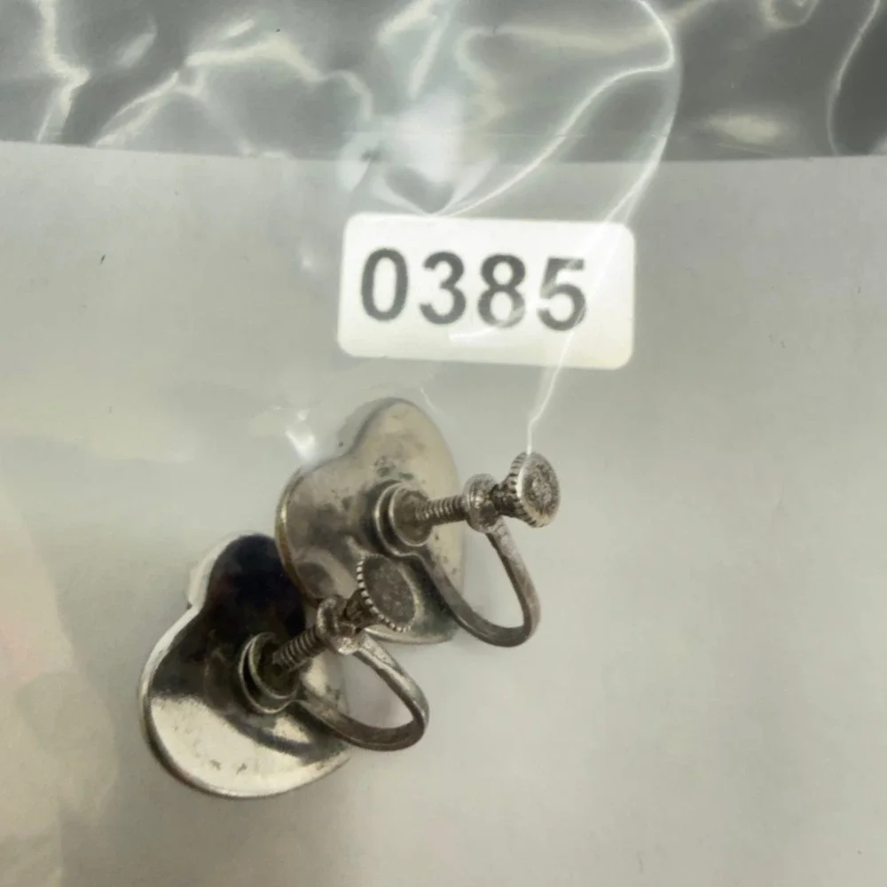 Vintage Sterling Silver Morpho Butterfly Wing Heart Screw Back Earring Palm Tree